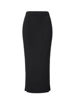 A product shot of the ISSEY MIYAKE RHOMBUS PLEATS skirt in black.