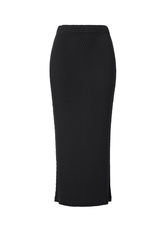 A product shot of the ISSEY MIYAKE RHOMBUS PLEATS skirt in black.