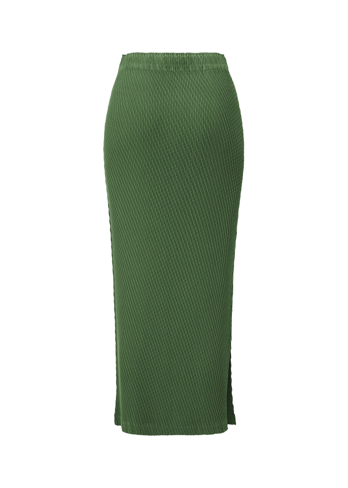 A detail shot of the ISSEY MIYAKE RHOMBUS PLEATS skirt.