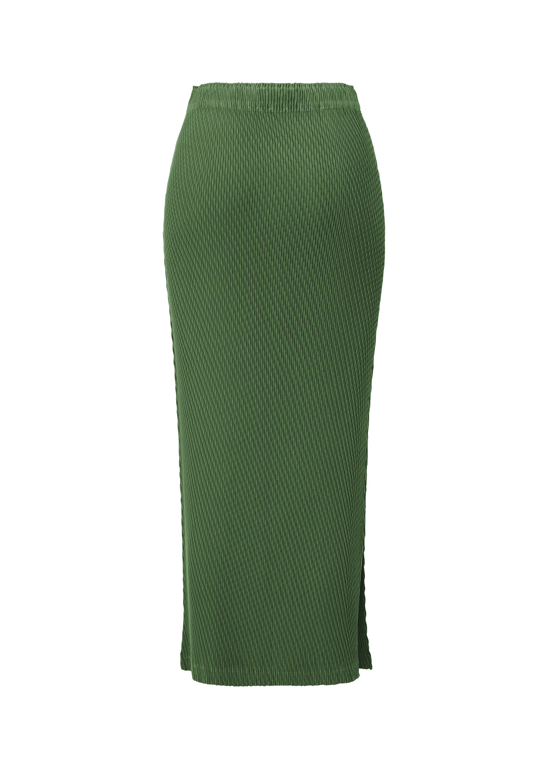 A detail shot of the ISSEY MIYAKE RHOMBUS PLEATS skirt.