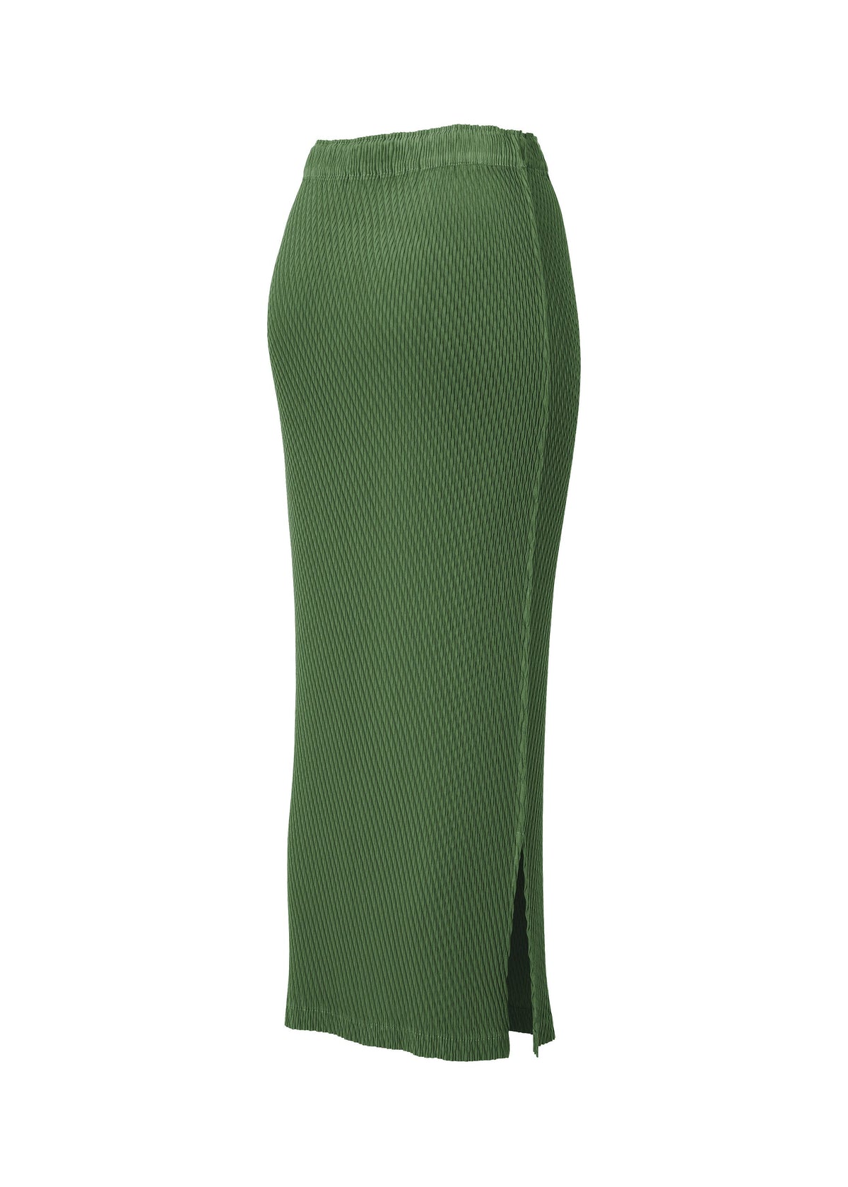 A detail shot of the ISSEY MIYAKE RHOMBUS PLEATS skirt.