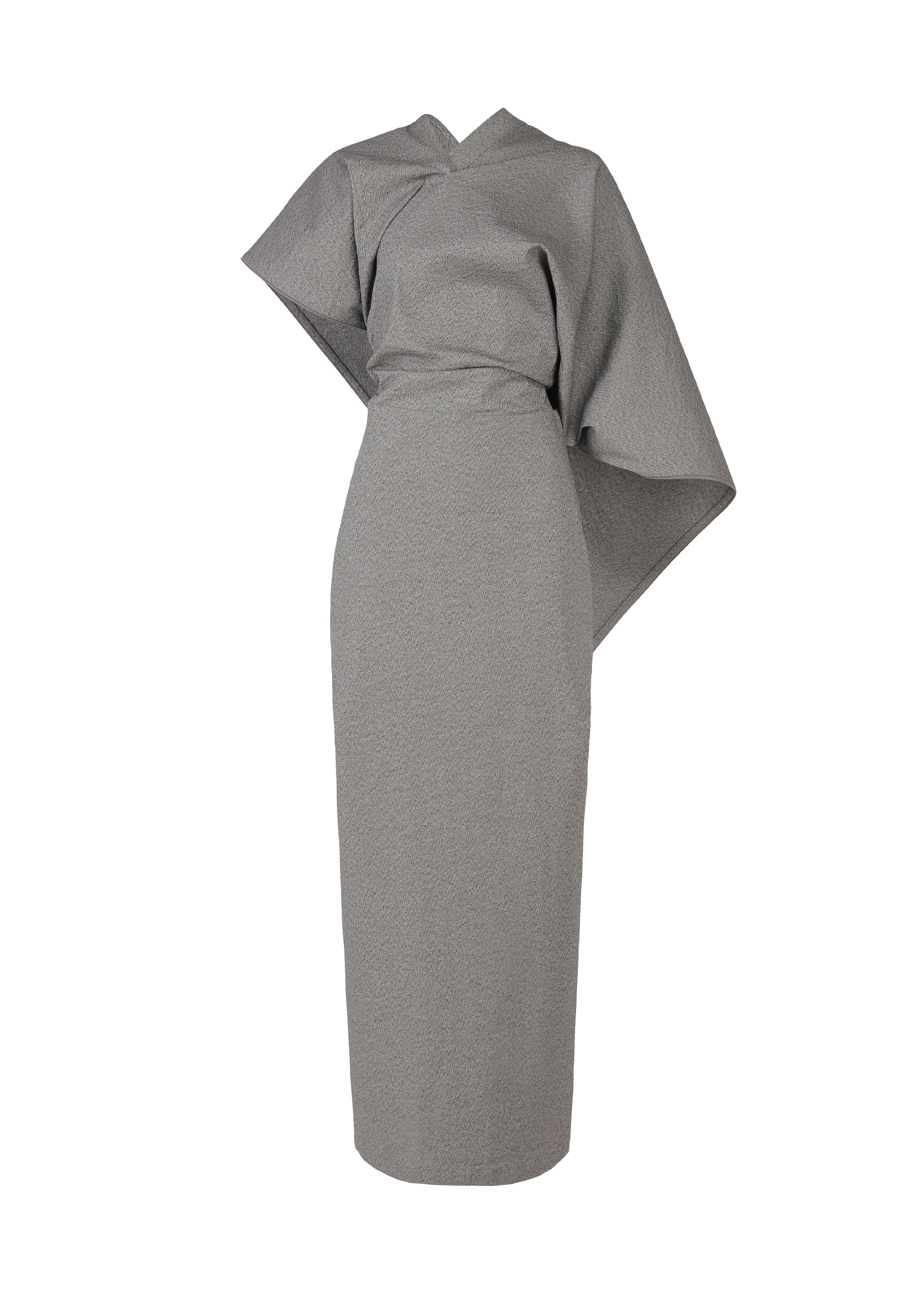 A product shot of the ISSEY MIYAKE ALLOW dress in gray.