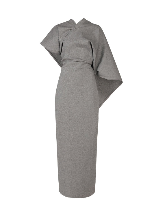 A product shot of the ISSEY MIYAKE ALLOW dress in gray.