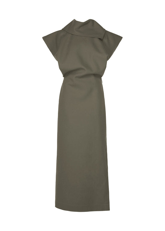 A product shot of the ISSEY MIYAKE CALLIGRAPH dress in gray.