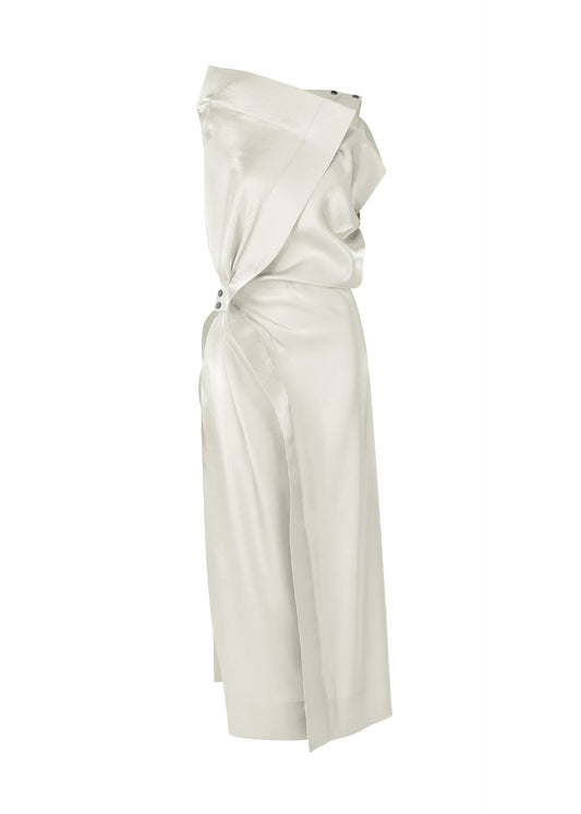 A product shot of the ISSEY MIYAKE MERCURY dress in light gray.