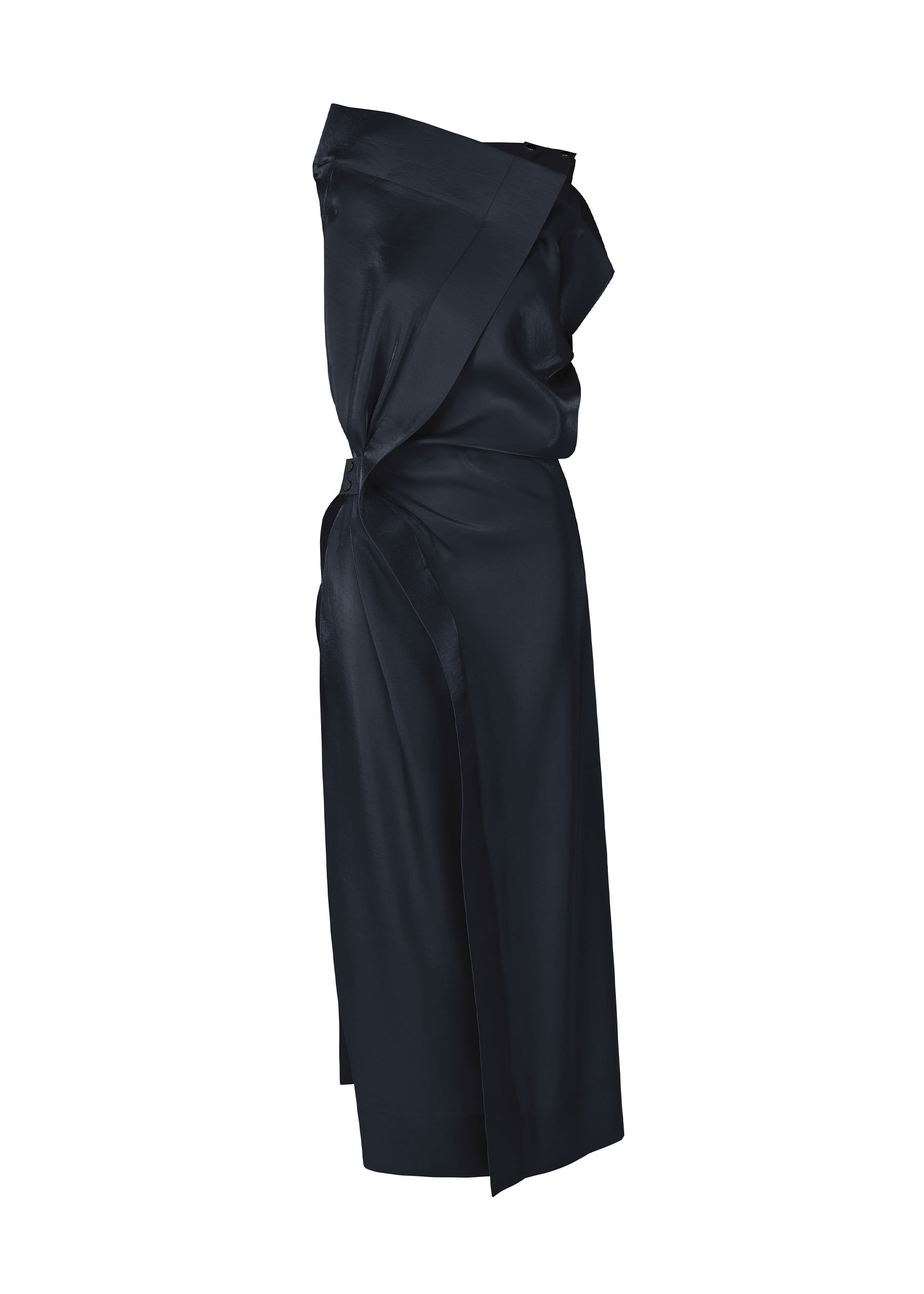 A product shot of the ISSEY MIYAKE MERCURY dress in dark navy.