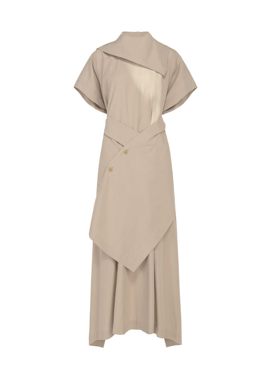 A product shot of the ISSEY MIYAKE HANDS OF LOVER dress in beige-hued.