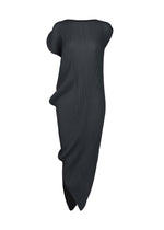 A product shot of the ISSEY MIYAKE LEAF PLEATS dress in dark navy.