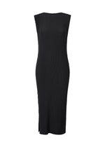 A product shot of the ISSEY MIYAKE RHOMBUS PLEATS dress in black.