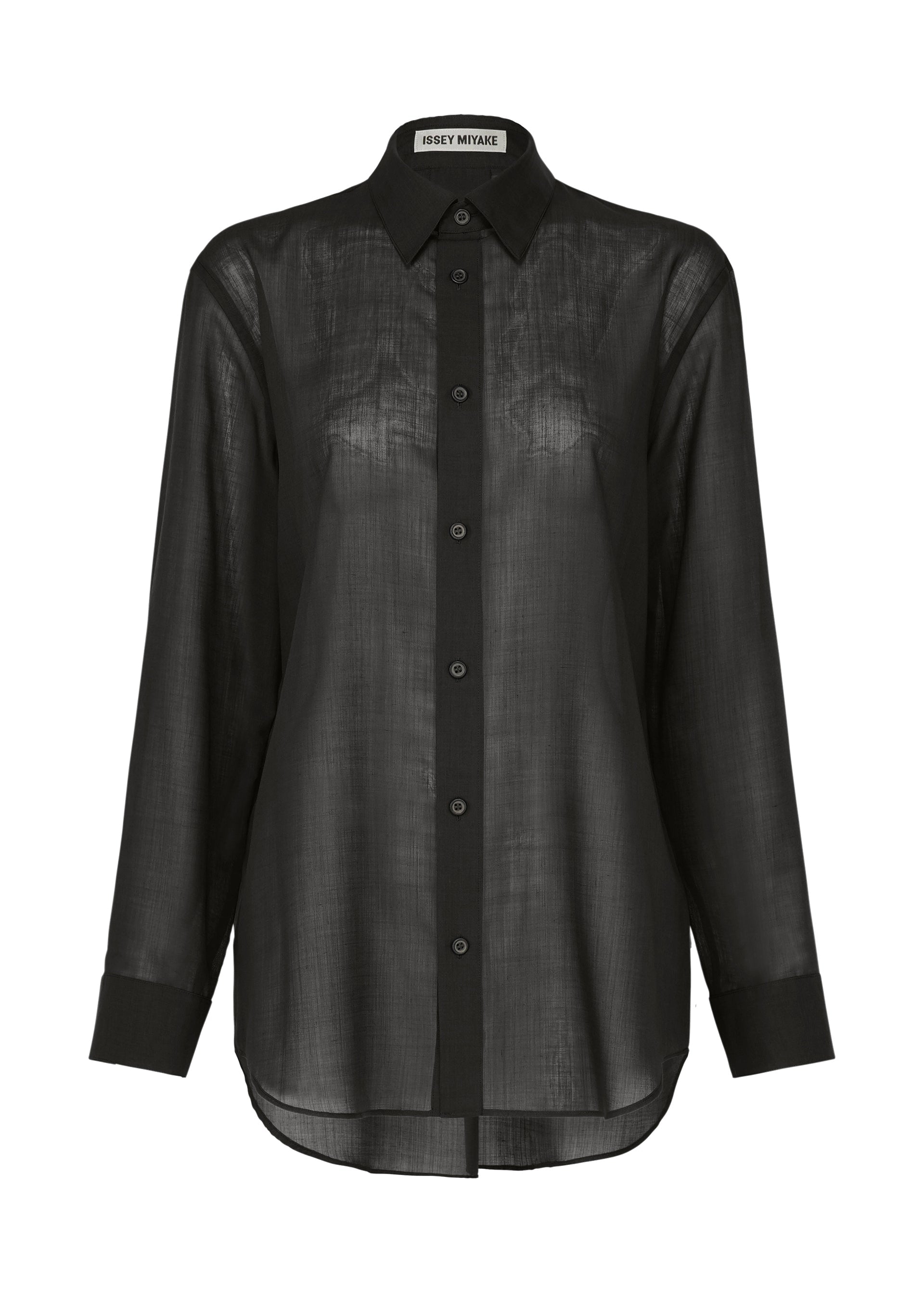 A product shot of the ISSEY MIYAKE SHEER WOOL shirt in black.