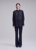 A model wears the ISSEY MIYAKE SHEER WOOL sheer-wool-shirt-dark-navy-5.
