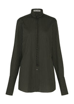 A product shot of the ISSEY MIYAKE MONSIEUR SHIRT(DOBBY STRIPE) shirt in black-hued.