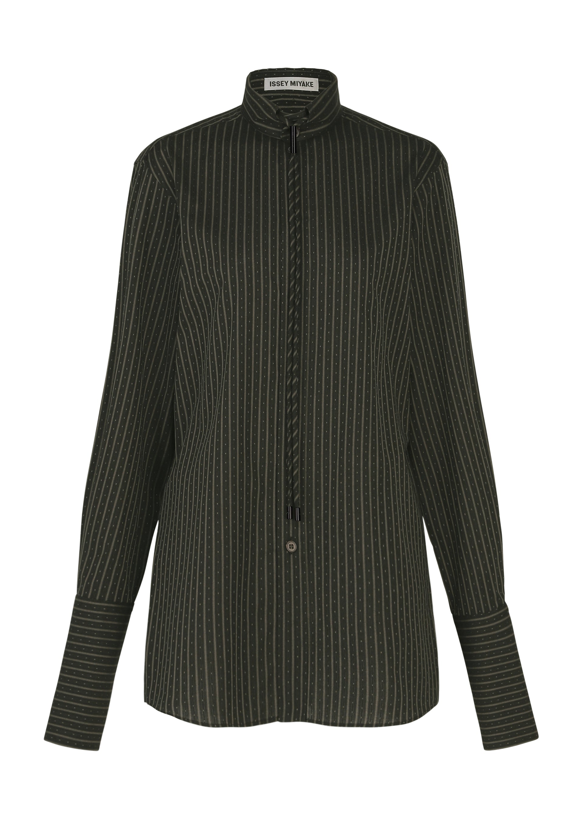 A product shot of the ISSEY MIYAKE MONSIEUR SHIRT(DOBBY STRIPE) shirt in black-hued.
