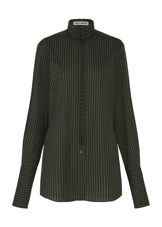 A product shot of the ISSEY MIYAKE MONSIEUR SHIRT(DOBBY STRIPE) shirt in black-hued.