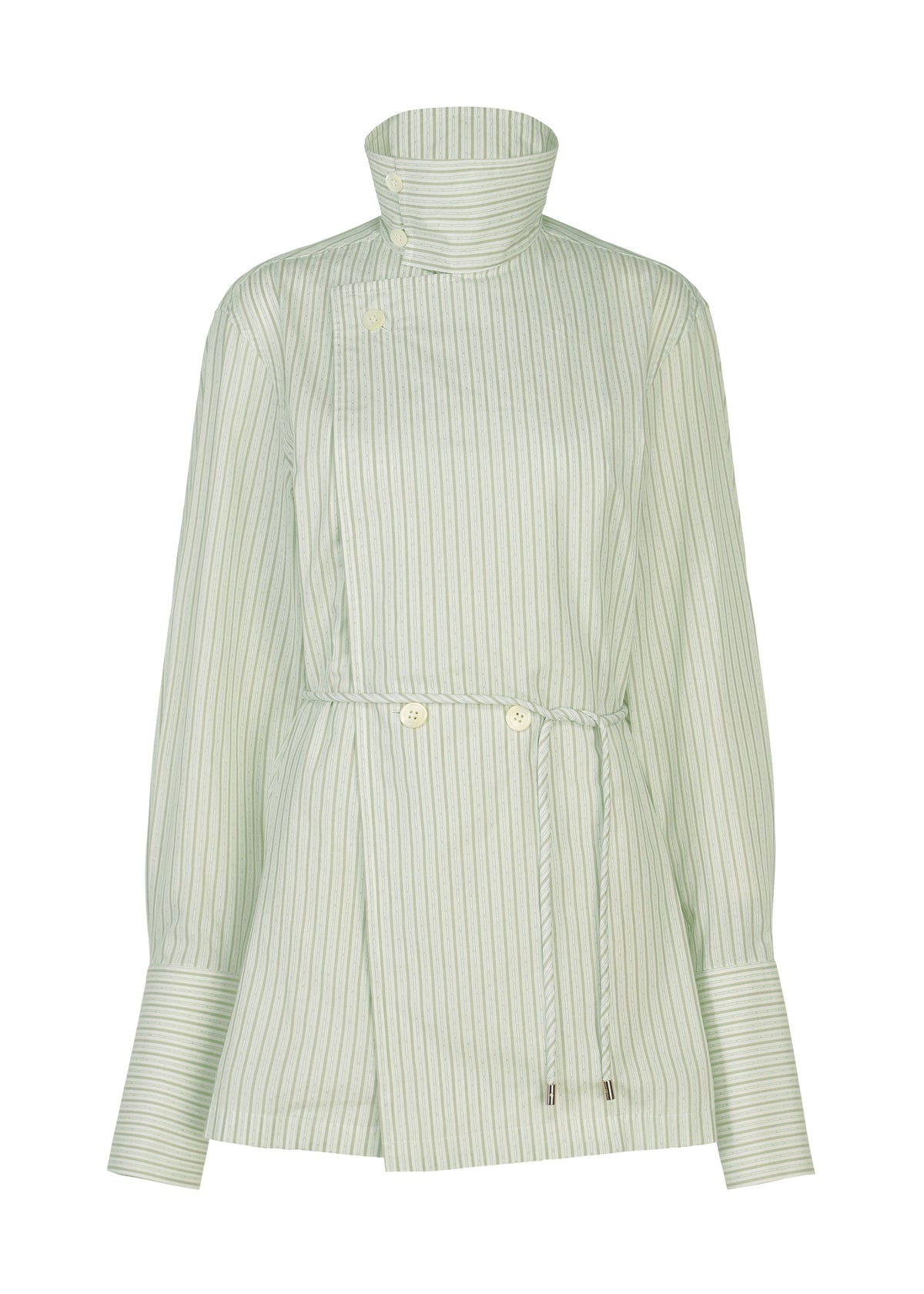 A product shot of the ISSEY MIYAKE MONSIEUR SHIRT(DOBBY STRIPE) shirt in white-hued.