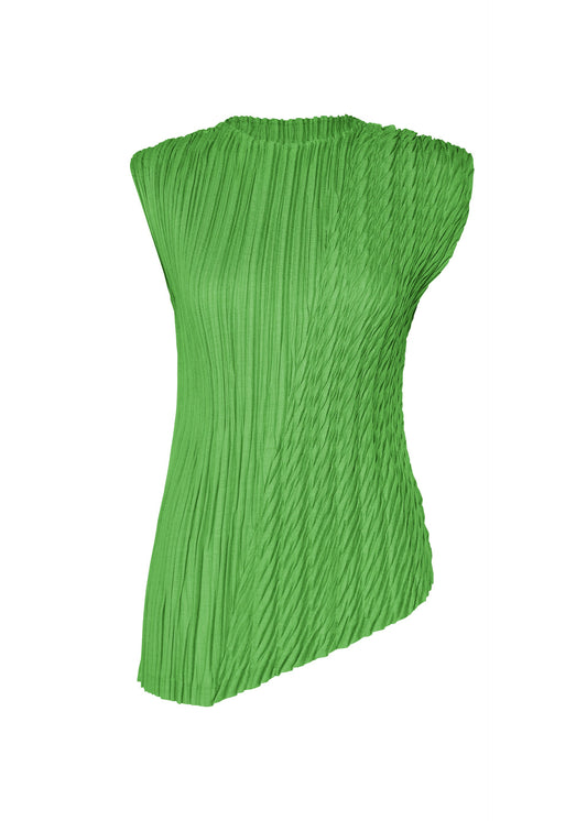 A product shot of the ISSEY MIYAKE UNFURLING PLEATS shirt in green.