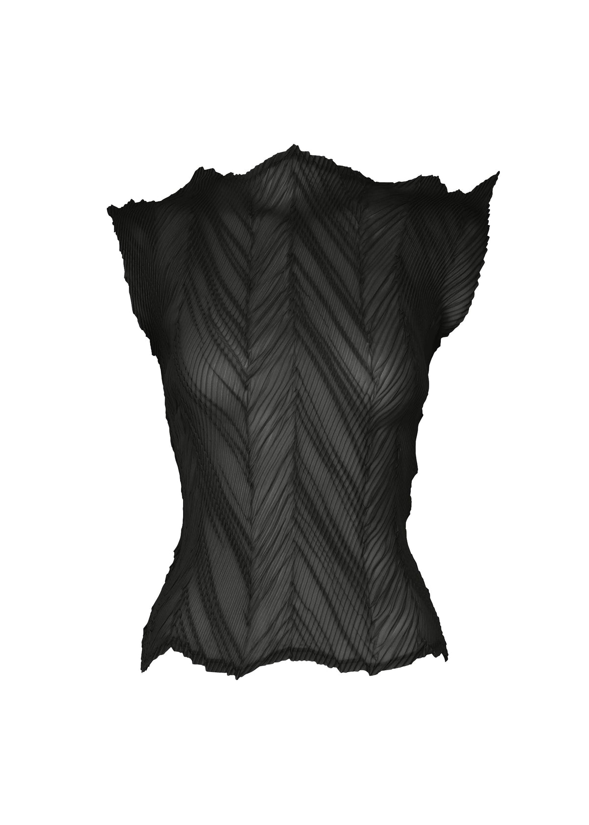 A product shot of the ISSEY MIYAKE ZIGZAG PLEATS shirt in black.
