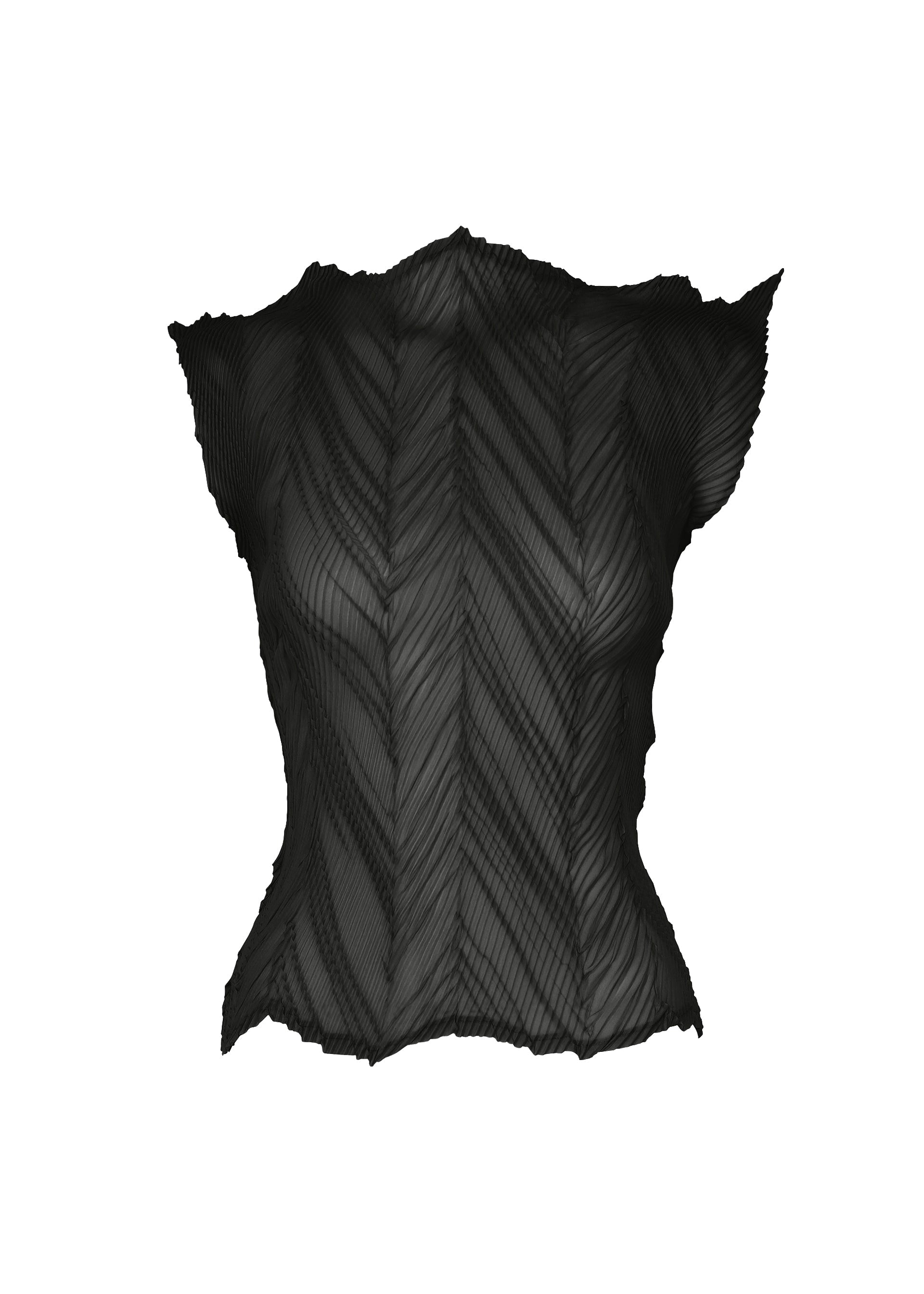 A product shot of the ISSEY MIYAKE ZIGZAG PLEATS shirt in black.