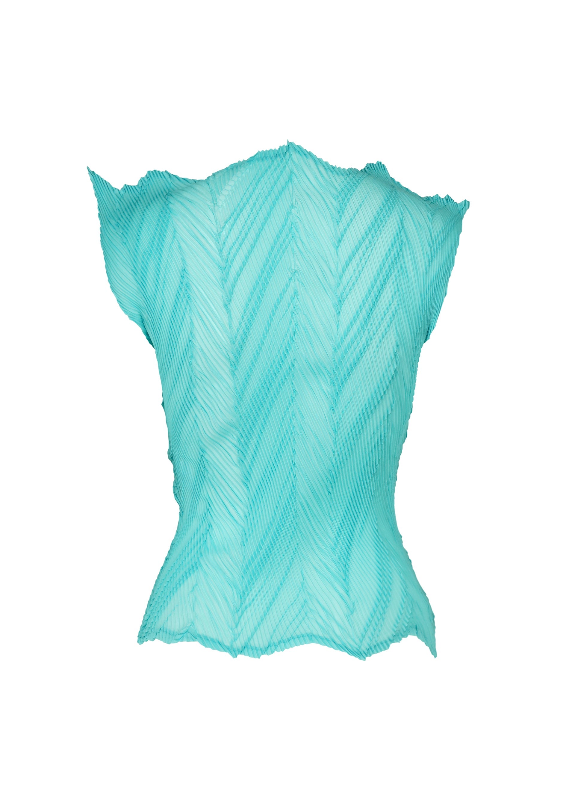 A detail shot of the ISSEY MIYAKE ZIGZAG PLEATS shirt.