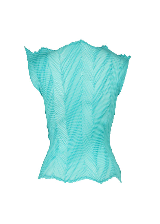 A detail shot of the ISSEY MIYAKE ZIGZAG PLEATS shirt.