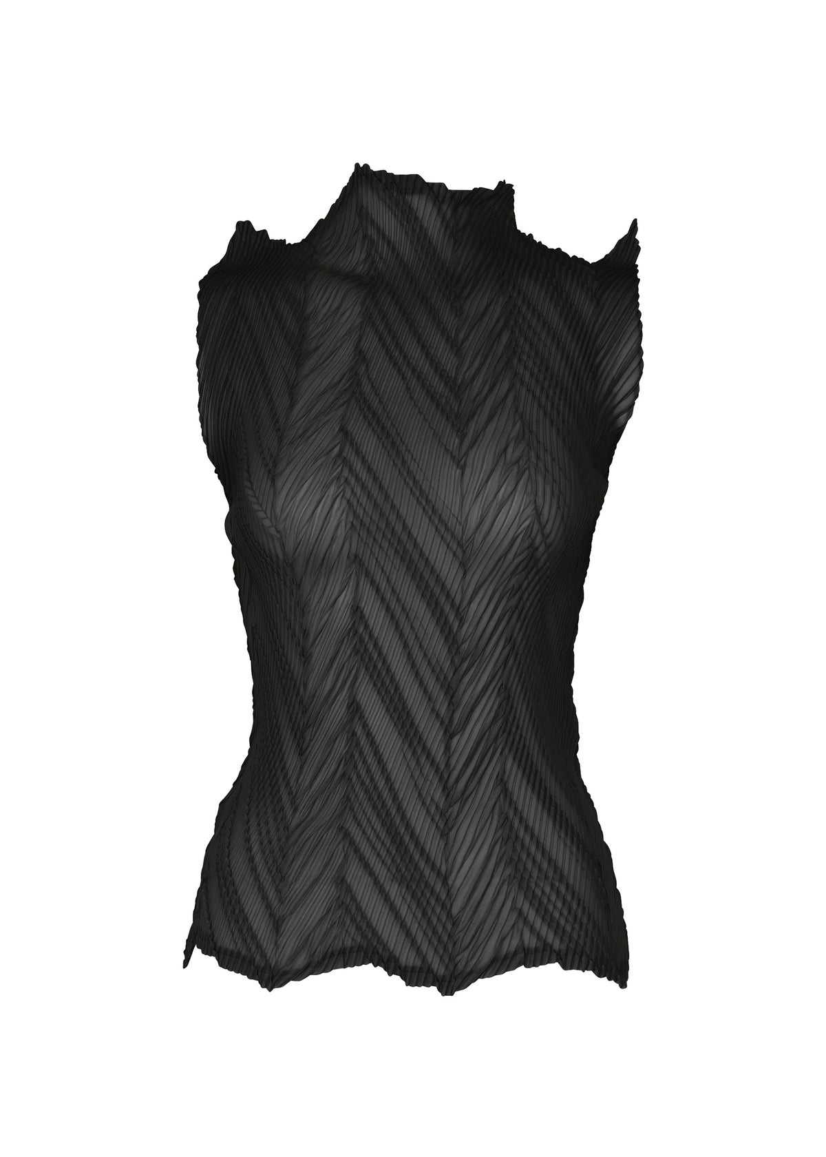 A product shot of the ISSEY MIYAKE ZIGZAG PLEATS shirt in black.