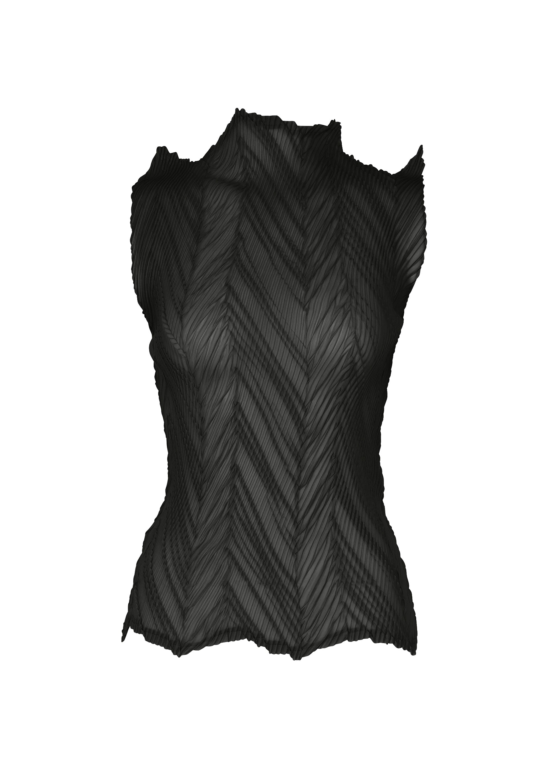 A product shot of the ISSEY MIYAKE ZIGZAG PLEATS shirt in black.