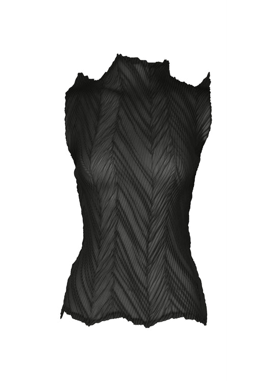 A product shot of the ISSEY MIYAKE ZIGZAG PLEATS shirt in black.