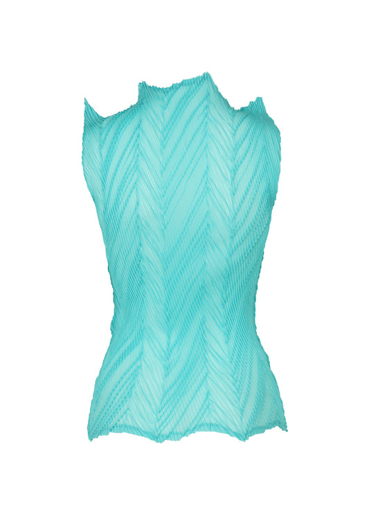 A detail shot of the ISSEY MIYAKE ZIGZAG PLEATS shirt.
