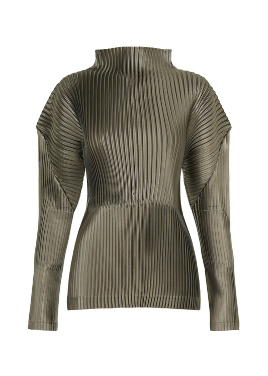 A product shot of the ISSEY MIYAKE GLOSSED PANELS PLEATS shirt in gray.