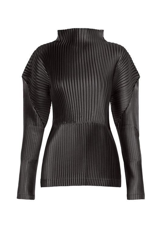 A product shot of the ISSEY MIYAKE GLOSSED PANELS PLEATS shirt in black.