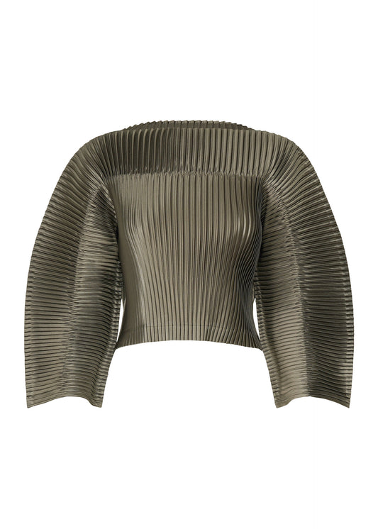 A product shot of the ISSEY MIYAKE GLOSSED PANELS PLEATS shirt in gray.