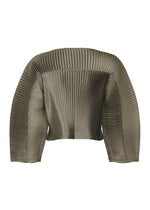 A detail shot of the ISSEY MIYAKE GLOSSED PANELS PLEATS shirt.