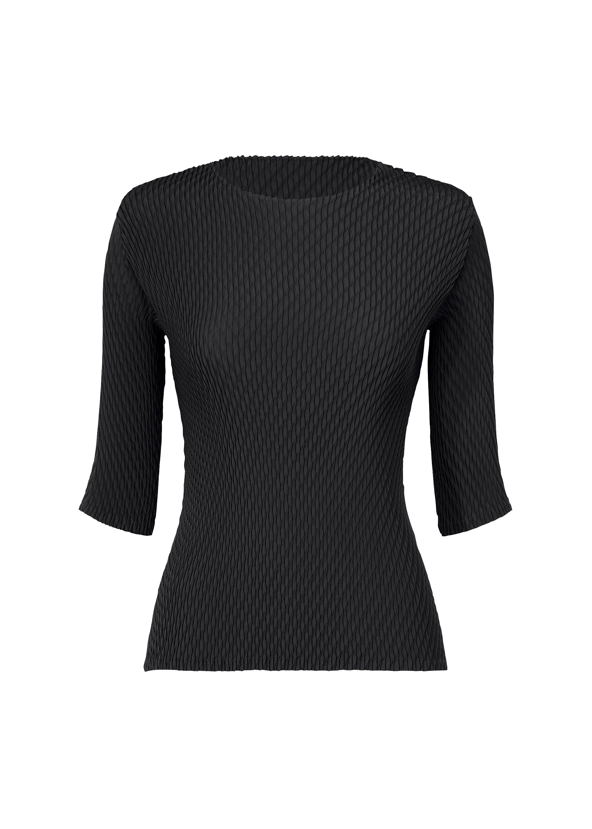 A product shot of the ISSEY MIYAKE RHOMBUS PLEATS shirt in black.