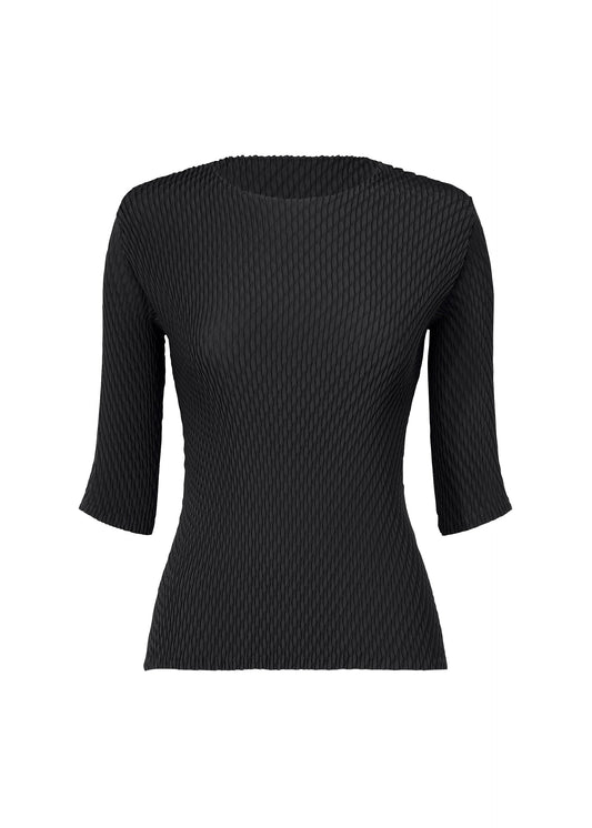 A product shot of the ISSEY MIYAKE RHOMBUS PLEATS shirt in black.