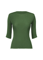 A product shot of the ISSEY MIYAKE RHOMBUS PLEATS shirt in dark green.
