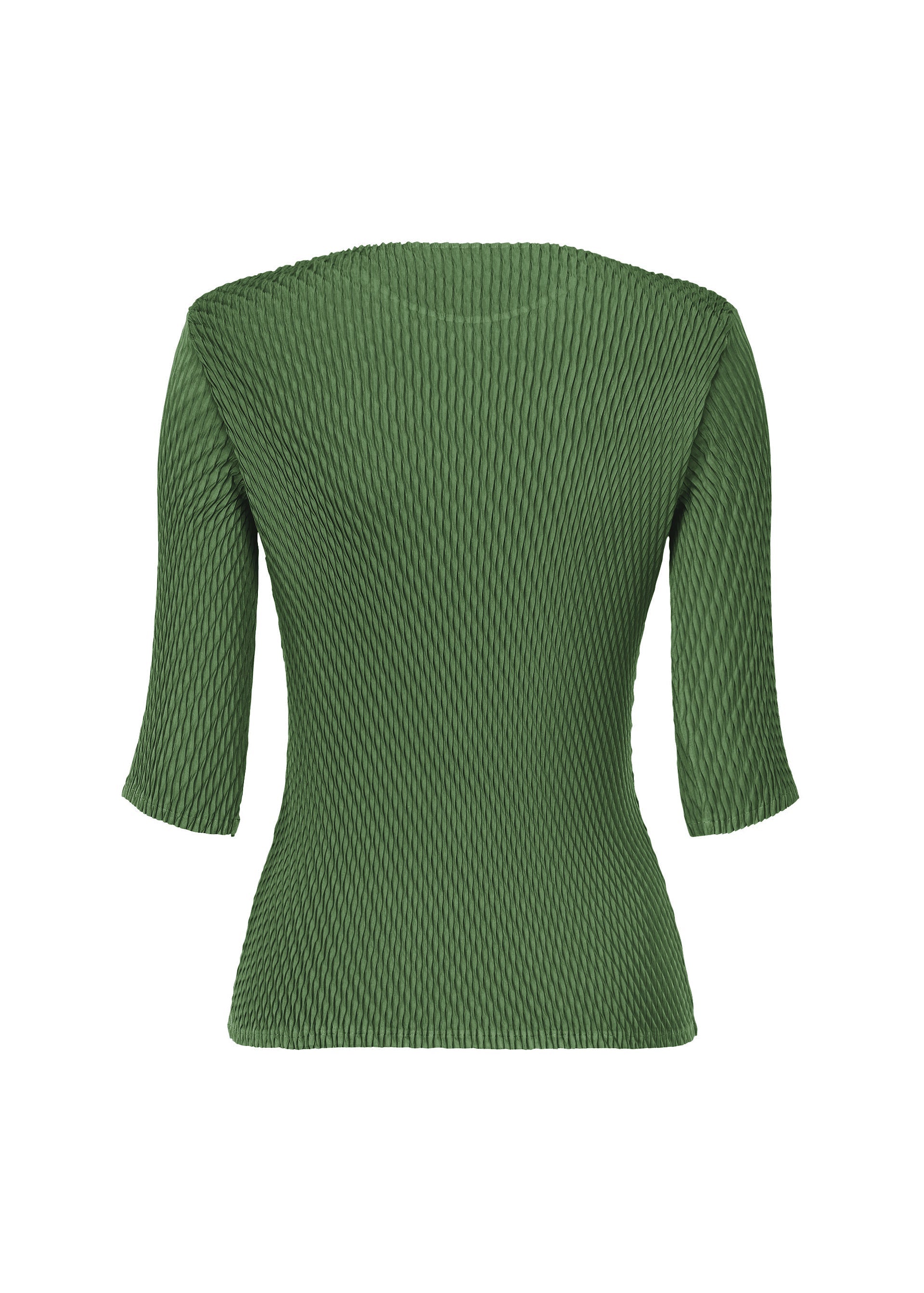 A detail shot of the ISSEY MIYAKE RHOMBUS PLEATS shirt.