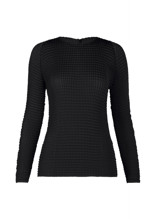 A product shot of the ISSEY MIYAKE SUEDE LIKE PLEATS shirt in black.