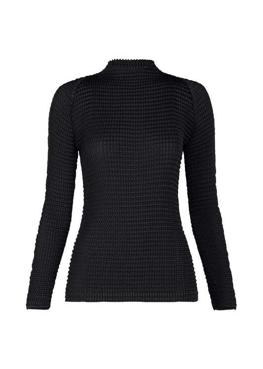 A product shot of the ISSEY MIYAKE SUEDE LIKE PLEATS shirt in black.