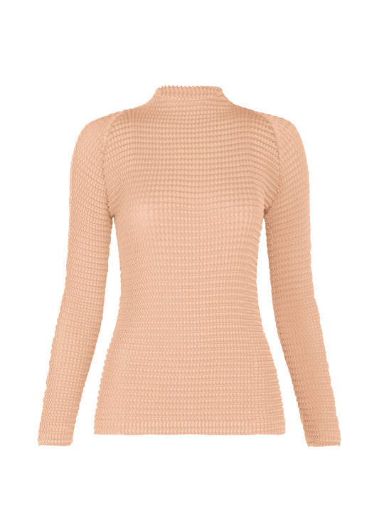 A product shot of the ISSEY MIYAKE SUEDE LIKE PLEATS shirt in light pink.