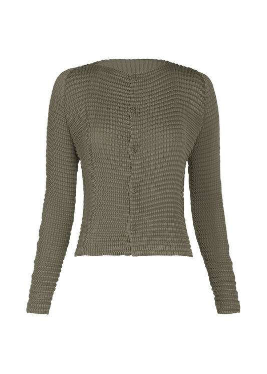 A product shot of the ISSEY MIYAKE SUEDE LIKE PLEATS shirt in gray.