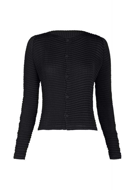 A product shot of the ISSEY MIYAKE SUEDE LIKE PLEATS shirt in black.