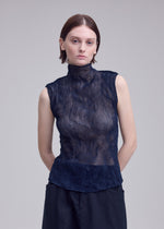A model wears the ISSEY MIYAKE CHIFFON TWIST 1 chiffon-twist-1-shirt-dark-navy-8.