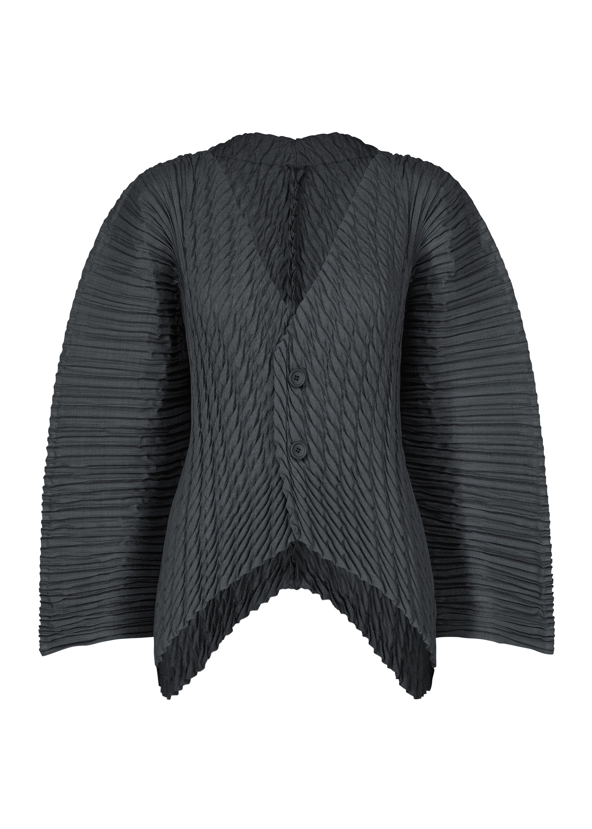 A product shot of the ISSEY MIYAKE UNFURLING PLEATS cardigan in dark navy.