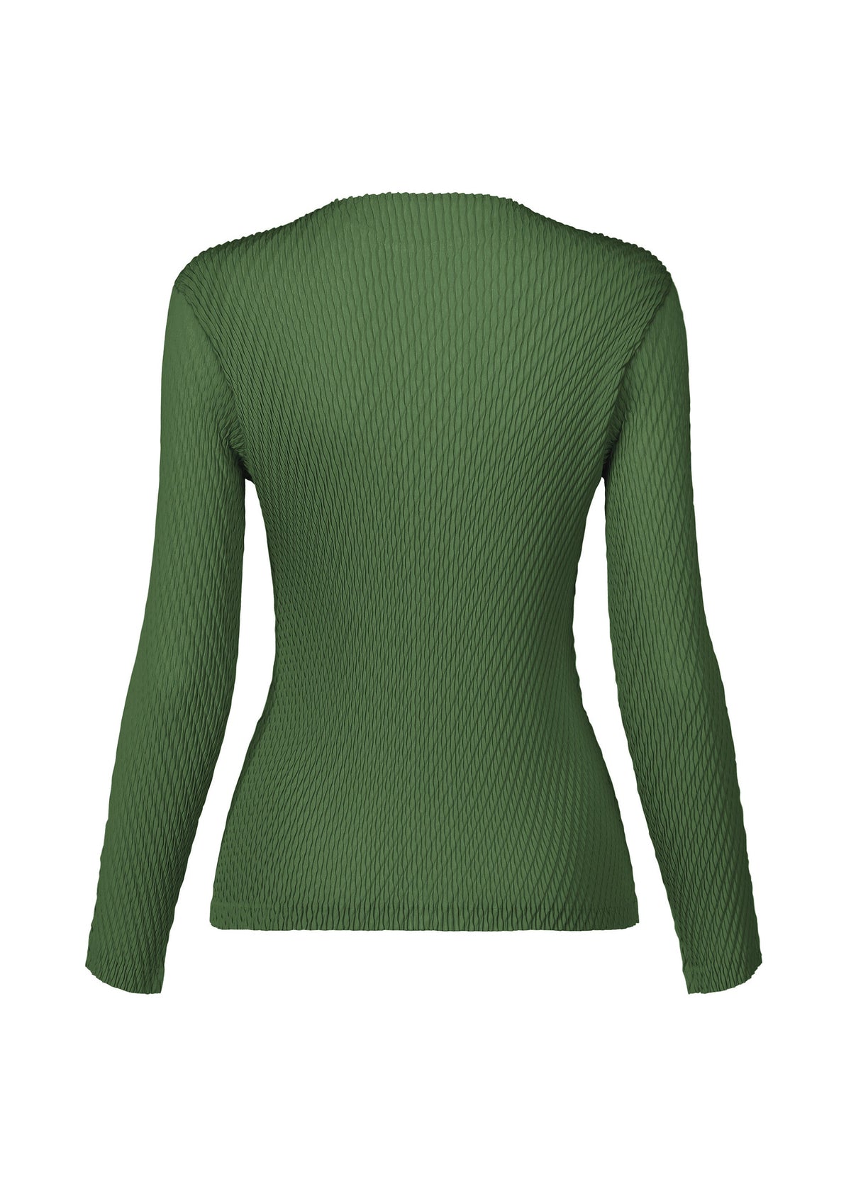 A detail shot of the ISSEY MIYAKE RHOMBUS PLEATS cardigan.