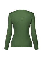 A detail shot of the ISSEY MIYAKE RHOMBUS PLEATS cardigan.