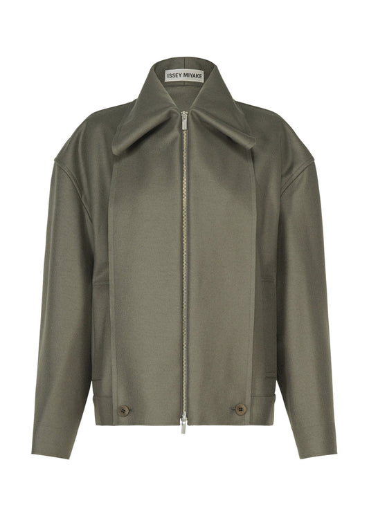A product shot of the ISSEY MIYAKE SHELL blouson in gray.