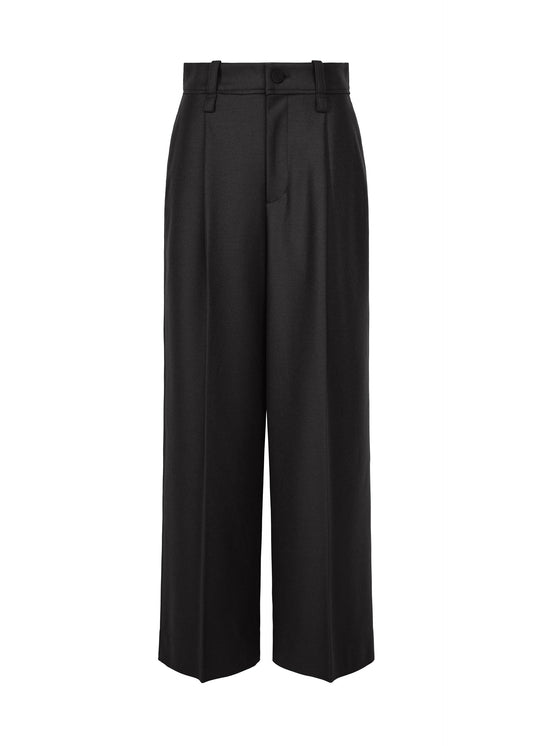 A product shot of the ISSEY MIYAKE SHELL trousers in black.
