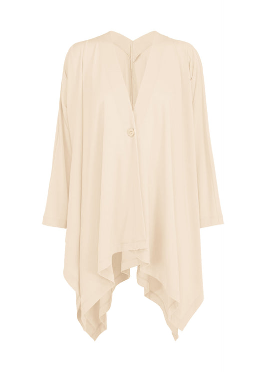 A product shot of the ISSEY MIYAKE DRAPE JERSEY-68 cardigan in off-white.