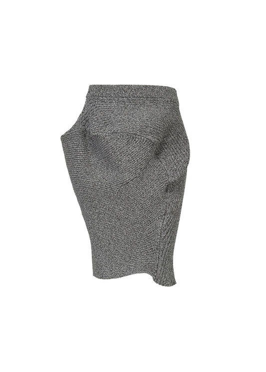 A product shot of the ISSEY MIYAKE FOUND STONE skirt in gray.