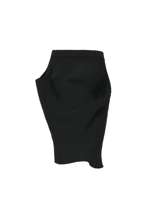 A product shot of the ISSEY MIYAKE FOUND STONE skirt in black.